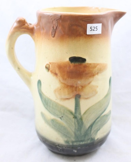 Roseville Early pitcher, 8.25" tall, flower design (couple flaws)