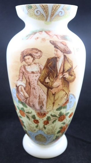 Victorian Scenic Bristol Glass 12"h vase, young courting couple