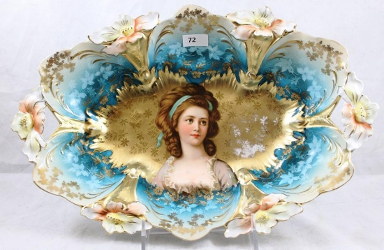 R.S. Prussia Lily Mold 29 bun tray, Countess Potocka framed in gold - Gorgeous blue border coloring