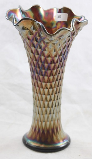 Carnival Glass Northwood Diamond Point 9"h vase, purple to amethyst
