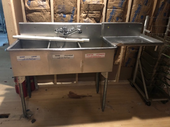 3-Bay stainless sink and drying rack, sink is 48" wide