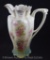 R.S. Prussia Mold 508 tankard, pink and white roses on white satin finish, 11