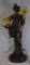 Figural bronze lamp of maiden holding 2 illuminating flowers with translucent shades, 27