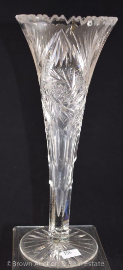 Cut Glass 12"h trumpet-shaped vase, Pinwheels and Fans