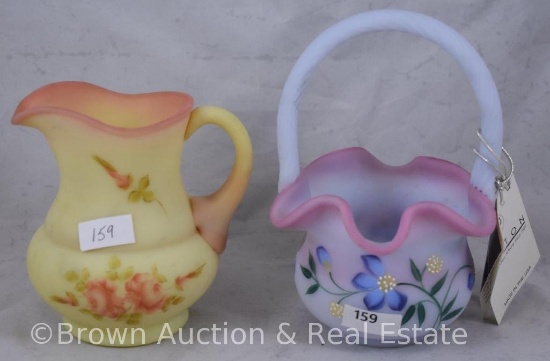 (2) Fenton hand decorated pieces - basket and pitcher
