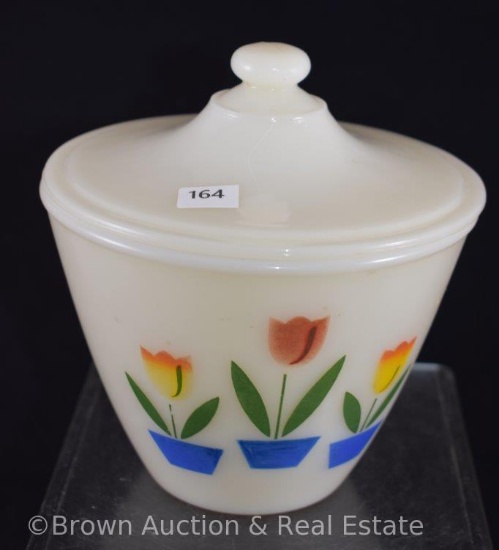 Fire King Tulip grease jar with lid