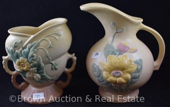 (2) Hull pottery pcs: Wildflower W-5-6" vase; Magnolia Matte 5-7" ewer