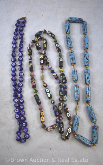 (3) Italian Millefiori glass bead necklaces