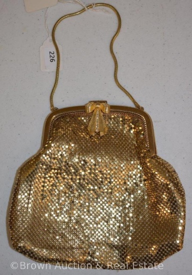 Whiting and Davis goldtone mesh bag, bow clasp with rhinestones