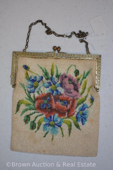 Vintage beaded purse, colorful flowers