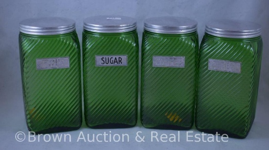 4 pc. Green Depression Swirl canister set