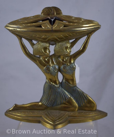 Vantines Egyptian Revival Art Deco incense burner with lid, Made in France