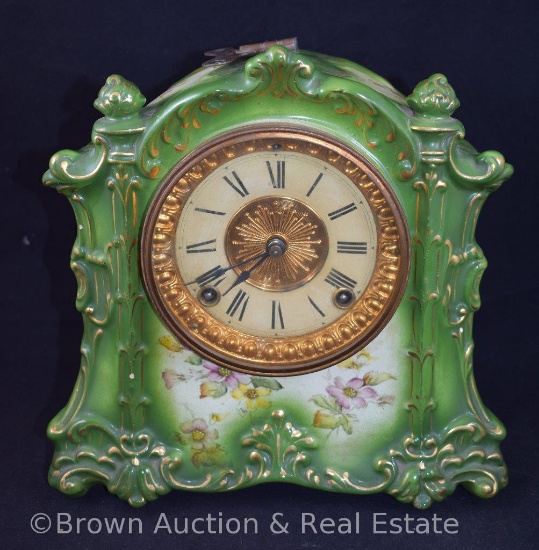 Handpainted porcelain 10"h "Talisman" clock