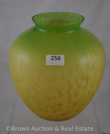 Hand-blown glass vase, 6"h, yellow to green mottled design