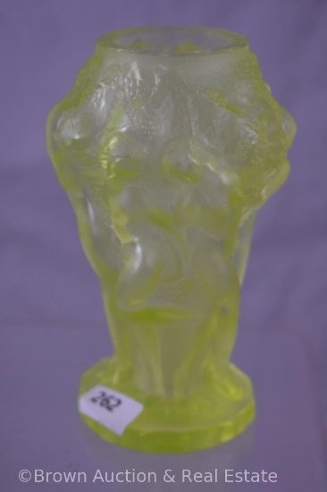 Desna glass "Grape Harvest" vase, 5"h, vaseline