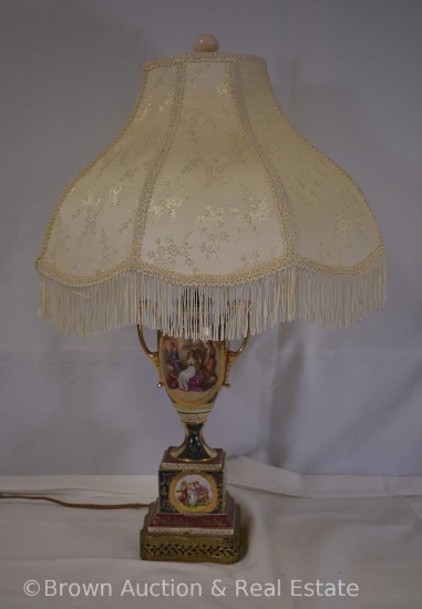 Handpainted porcelain 27" tall table lamp, Classical scenes