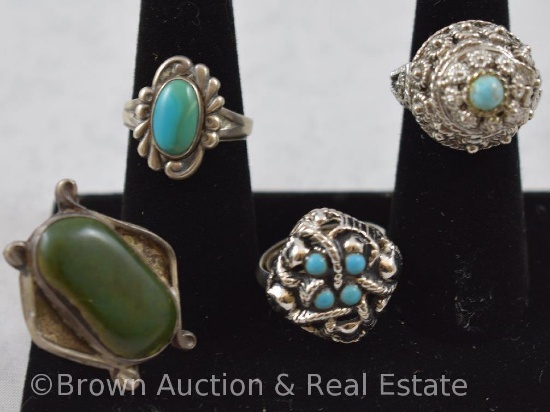 (4) Rings - turquoise and green stone - sizes 5-8