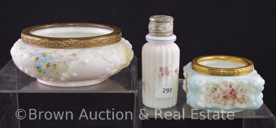 (3) Wavecrest pieces: 2-Dresser boxes with gold collars, 5.5" round dia. and 3.25" sq. dia.; 1-4"h