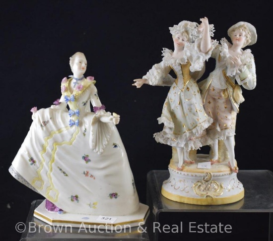 (2) Figurines: No. 21 Meissen Nymphenburg Period lady and No. 132 bisque boy and girl (minimal