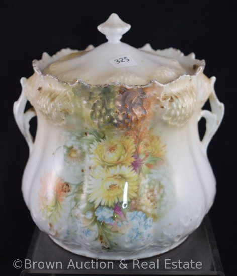 R.S. Prussia 7"h biscuit/cracker jar, mixed flowers