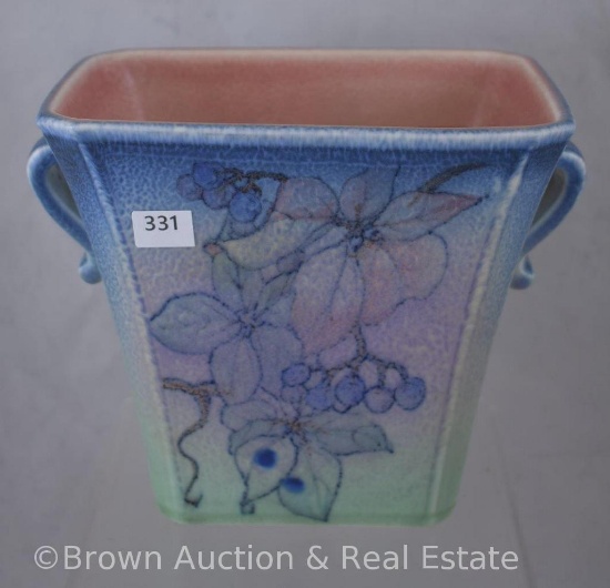 Rookwood pottery 5.5"h rectangular fan vase, handled, floral design, Artist Margaret Helen McDonald