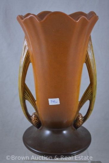 Roseville Pine Cone 491-10" vase, brown (top rim chip)