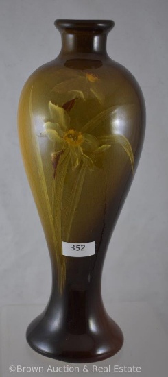 Mrkd. Weller Louwelsa 10.5"h vase decorated with flowers/leaves