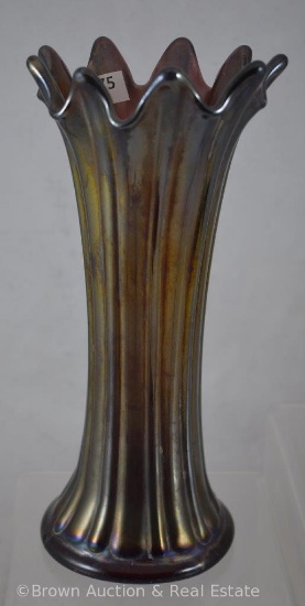 Carnival Glass Thin Rib 8.5"h vase, purple