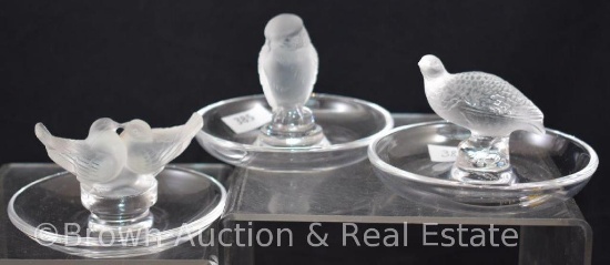 (3) Signed Lalique France bird ring holders
