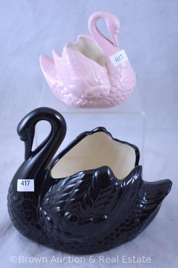 (2) Holland Mold swans - large black and small pink
