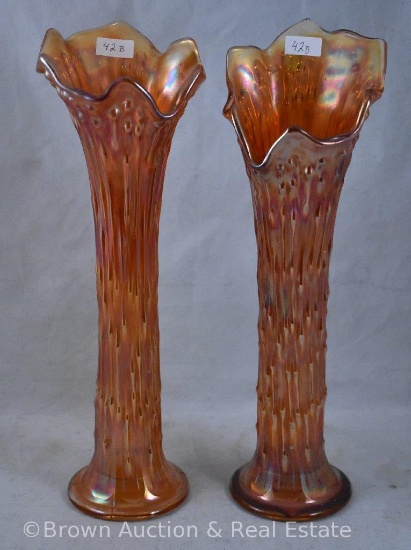 (2) Carnival Glass Rustic 13"h vases, marigold