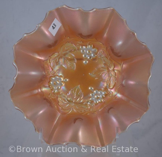 Carnival Glass Golden Grape 7.5"d bowl, marigold