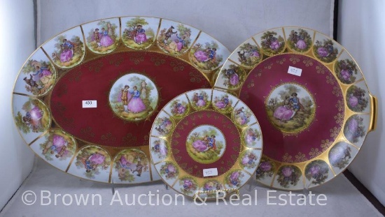 (3) Mrkd. Bavaria pieces of matching/similar Classical scenes: 7.5"d plate, 12"d cake plate and 17"l