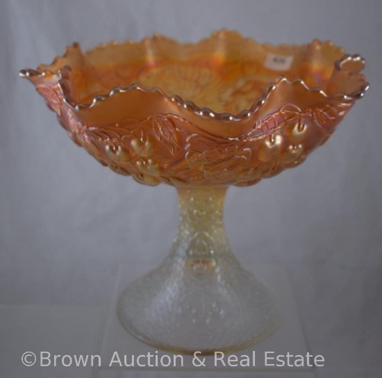 Carnival Glass Mikado/Cherries 8.5"h fruit stand, marigold