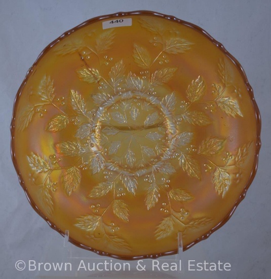 Carnival Glass Holly 8"d bowl, marigold