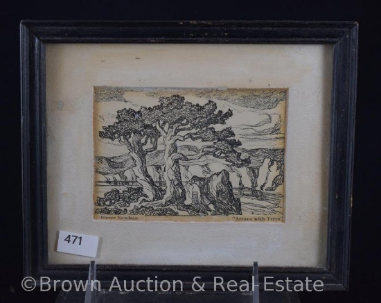 Birger Sandzen "Arrovo with Trees", framed size 7.5" x 6"