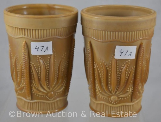 (2) Chocolate Glass Cactus 4"h tumblers