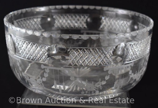 American Brilliant Cut Glass 8"d high bowl, signed Hawkes