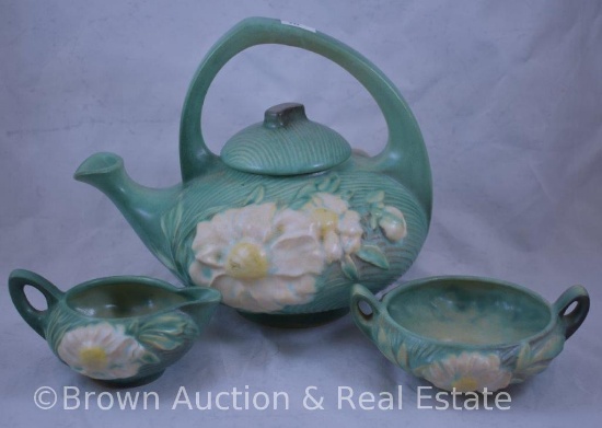 Roseville Peony 3 pc. tea set, green