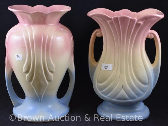 (2) Hull pottery Mardi Gras 9" vases, #48 and #49