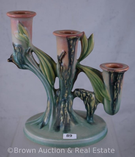 Roseville Moss 1108 candleholder, pink/green