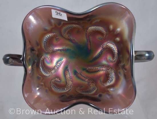 Carnival Glass Question Marks 4"h dbl. handled compote, amethyst