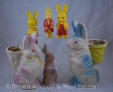 (6) Vintage Easter bunnies, paper mache and celluloid