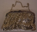 Whiting and Davis silvertone mesh bag with rhinestone clasp