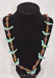 Native American fetish necklace, leather/wooden beads/birds