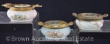 (3) Wavecrest vanity pin or trinket box, all decorated with flowers and have gold gilt collars with