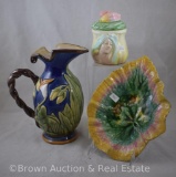 (3) Majolica pieces: 8.5