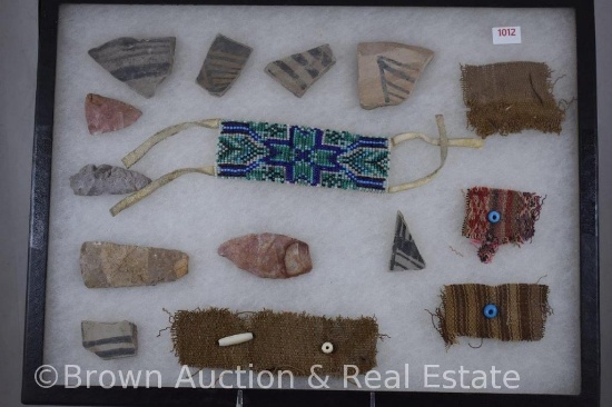 Assortment of pre-historic fabric, , pottery trade beads (800/1100 AD) and Navajo bead work (1920's)
