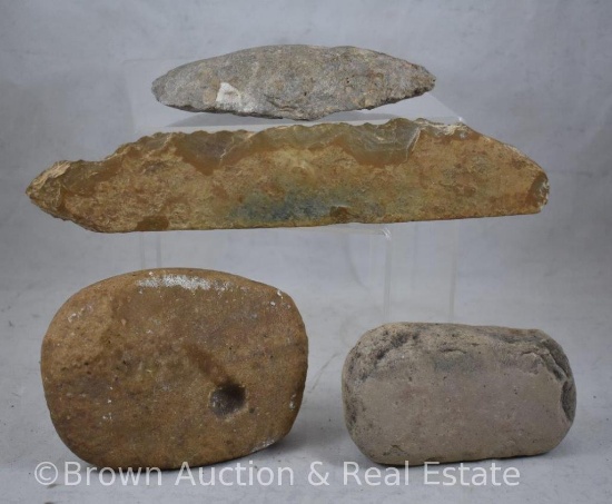 Assortment of primitive items - shard knife, fire starter and hand tools (found in Kiowa County, KS)