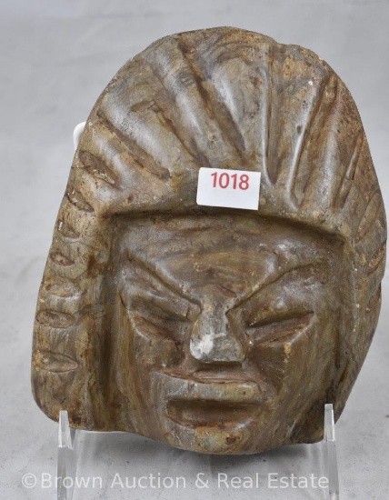 Man stone face with headdress (Old Mexico), 6"h x 5"w (rough nose)